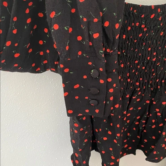 Free People Black Blouse with Red Cherries - Picture 15 of 16